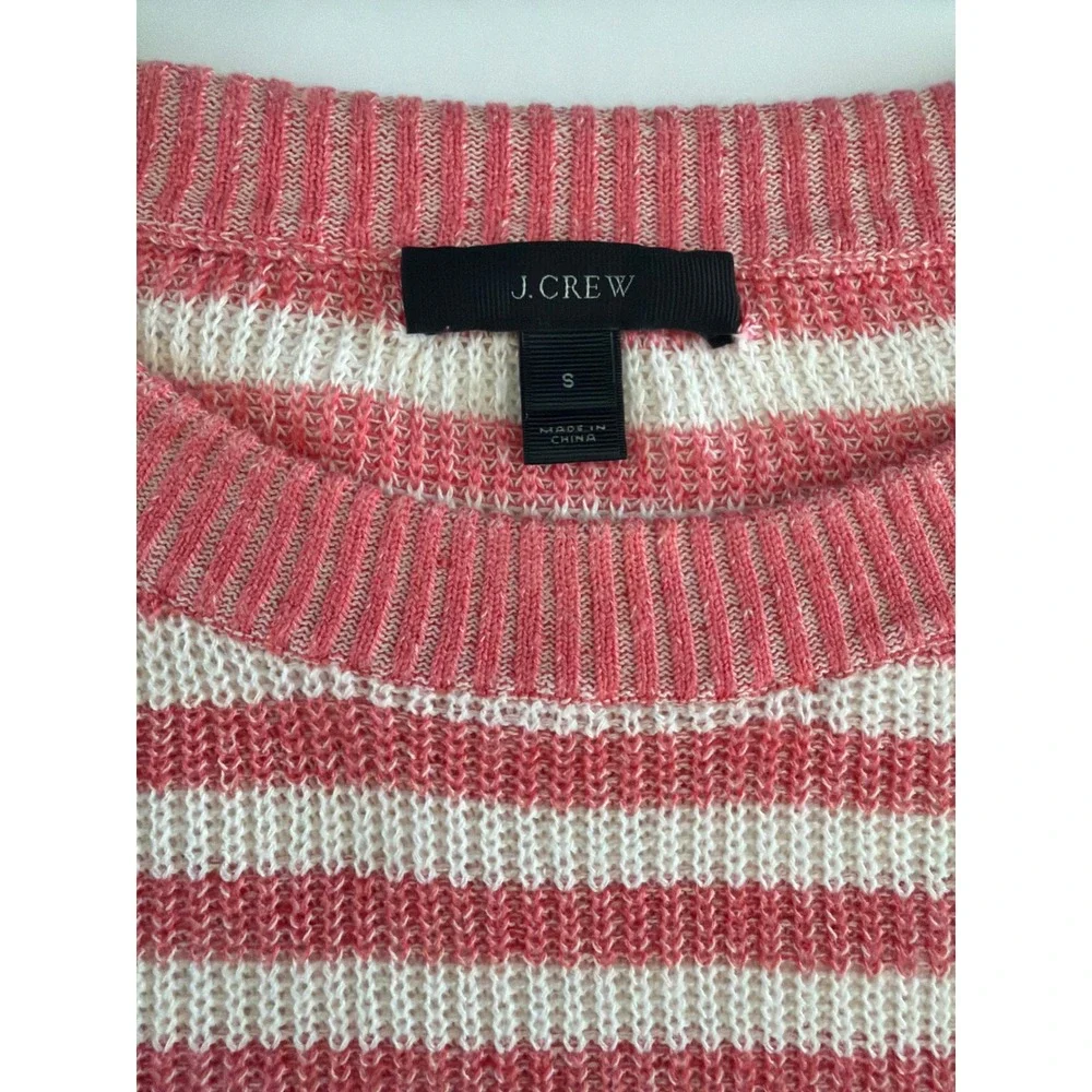 J.Crew Womens Striped Knit Sweater Coral White Crewneck Long Sleeve Size S